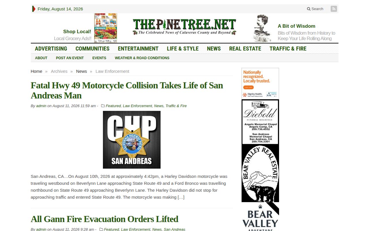 The Pine Tree Calaveras County arrest news and law-enforcement log archive